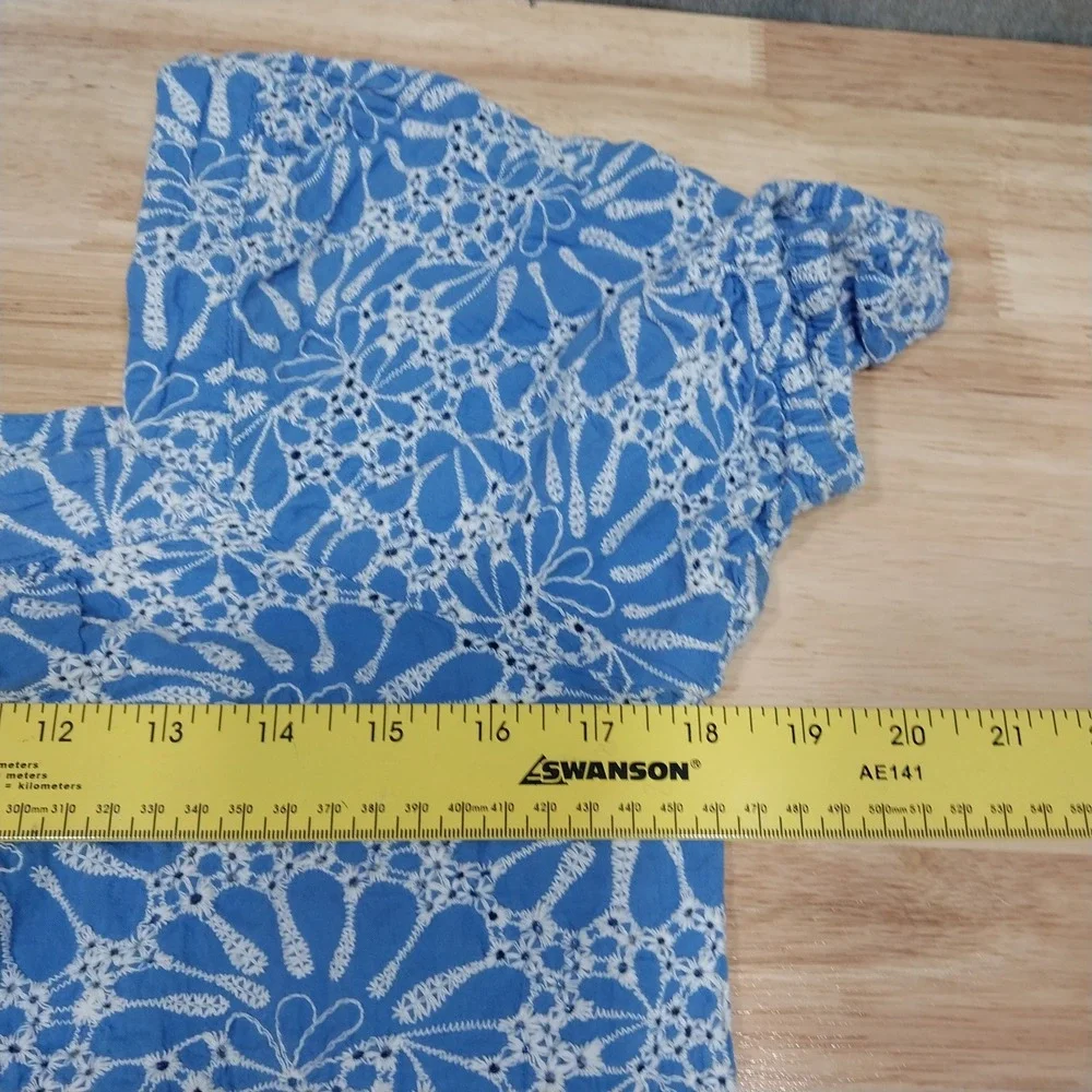LOFT Women Top Eyelet Puff Sleeve Square Neck Size M Blue